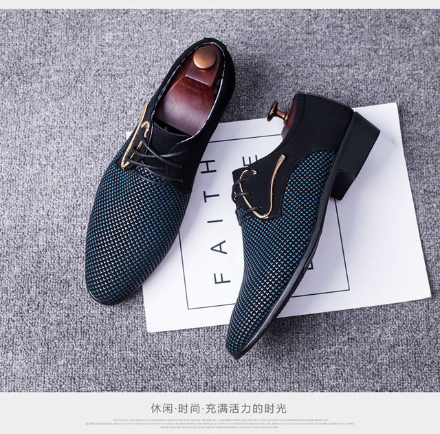 Męskie skórzane buty biznesowe w kratkę, rozmiar 38-48, czarne, spiczaste, oddychające - Wianko - 4