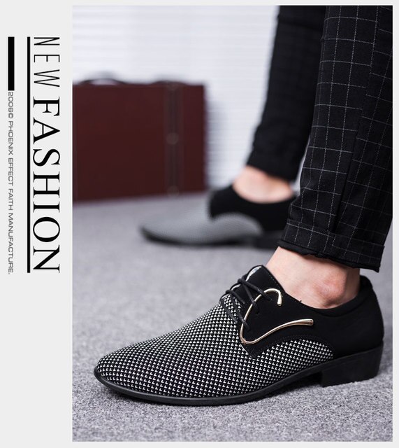 Męskie skórzane buty biznesowe w kratkę, rozmiar 38-48, czarne, spiczaste, oddychające - Wianko - 9