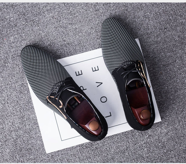 Męskie skórzane buty biznesowe w kratkę, rozmiar 38-48, czarne, spiczaste, oddychające - Wianko - 8