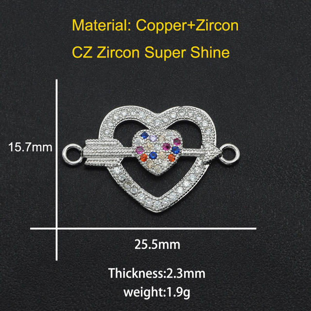 16x26mm 100% CZ cyrkon DIY tęczowe serce złączka do bransoletek - hurtownia prosto z fabryki - Wianko - 3