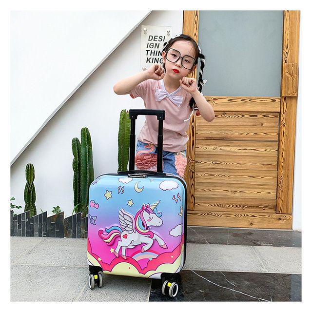 Torba na kółkach dla dzieci 18'' w motywy kreskówek, podręczna walizka podróżna różowej koloru dla dziewcząt i chłopców - Wianko - 36