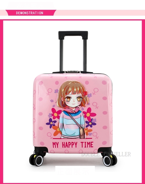 Torba na kółkach dla dzieci 18'' w motywy kreskówek, podręczna walizka podróżna różowej koloru dla dziewcząt i chłopców - Wianko - 16
