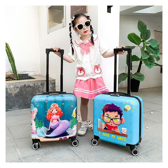 Torba na kółkach dla dzieci 18'' w motywy kreskówek, podręczna walizka podróżna różowej koloru dla dziewcząt i chłopców - Wianko - 29
