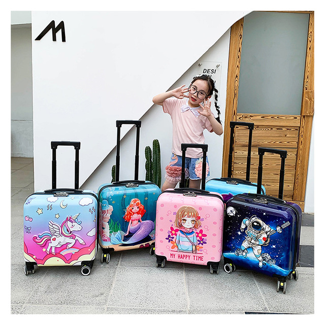 Torba na kółkach dla dzieci 18'' w motywy kreskówek, podręczna walizka podróżna różowej koloru dla dziewcząt i chłopców - Wianko - 35