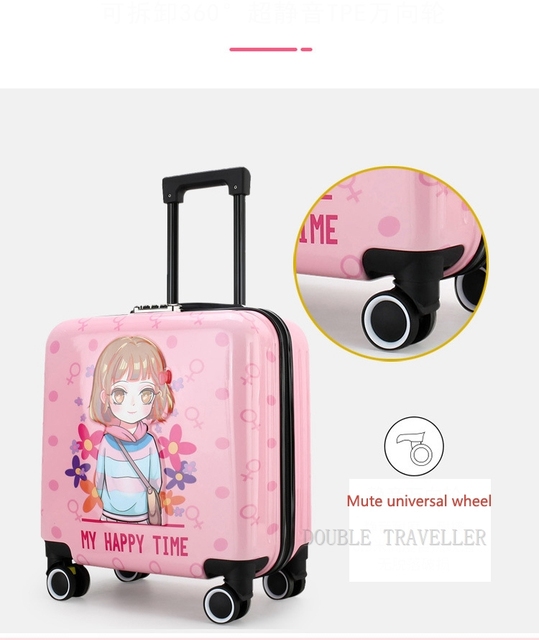 Torba na kółkach dla dzieci 18'' w motywy kreskówek, podręczna walizka podróżna różowej koloru dla dziewcząt i chłopców - Wianko - 5