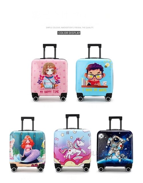 Torba na kółkach dla dzieci 18'' w motywy kreskówek, podręczna walizka podróżna różowej koloru dla dziewcząt i chłopców - Wianko - 9