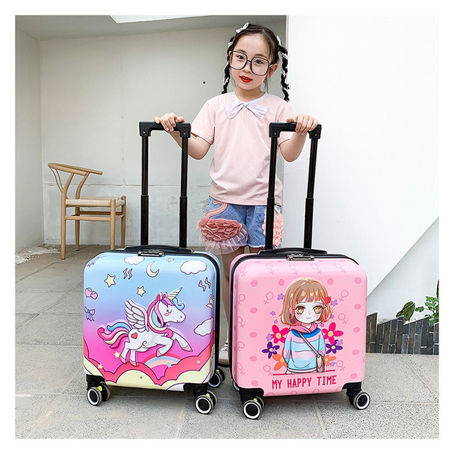 Torba na kółkach dla dzieci 18'' w motywy kreskówek, podręczna walizka podróżna różowej koloru dla dziewcząt i chłopców - Wianko - 32