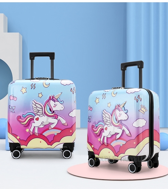 Torba na kółkach dla dzieci 18'' w motywy kreskówek, podręczna walizka podróżna różowej koloru dla dziewcząt i chłopców - Wianko - 12