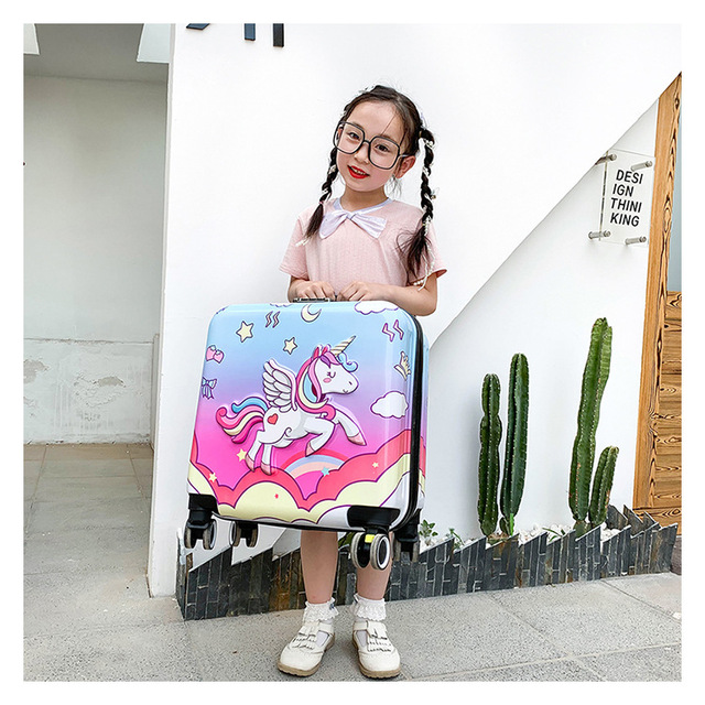 Torba na kółkach dla dzieci 18'' w motywy kreskówek, podręczna walizka podróżna różowej koloru dla dziewcząt i chłopców - Wianko - 33