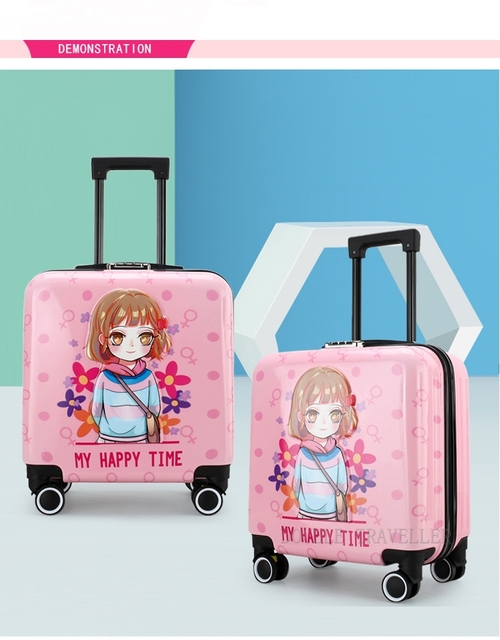 Torba na kółkach dla dzieci 18'' w motywy kreskówek, podręczna walizka podróżna różowej koloru dla dziewcząt i chłopców - Wianko - 11