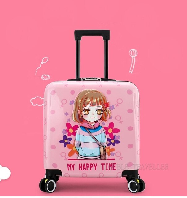 Torba na kółkach dla dzieci 18'' w motywy kreskówek, podręczna walizka podróżna różowej koloru dla dziewcząt i chłopców - Wianko - 3
