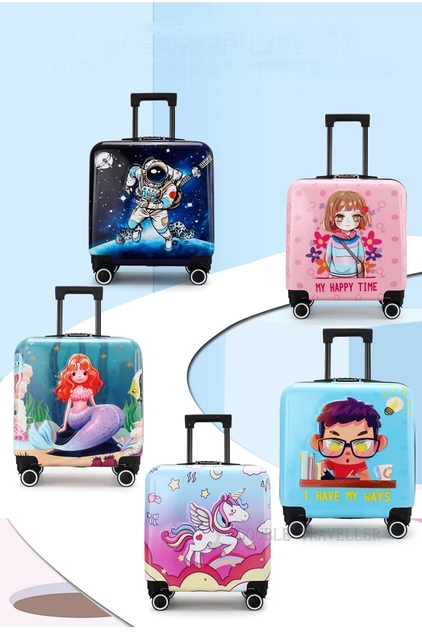 Torba na kółkach dla dzieci 18'' w motywy kreskówek, podręczna walizka podróżna różowej koloru dla dziewcząt i chłopców - Wianko - 2