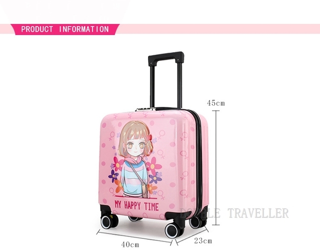 Torba na kółkach dla dzieci 18'' w motywy kreskówek, podręczna walizka podróżna różowej koloru dla dziewcząt i chłopców - Wianko - 10