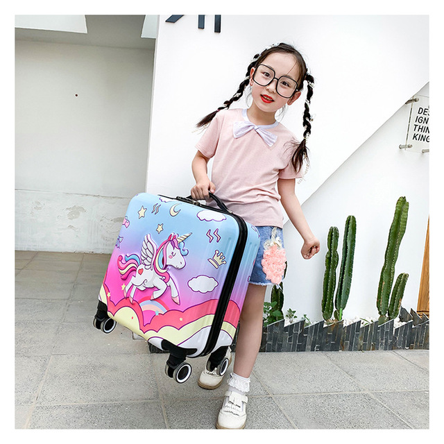 Torba na kółkach dla dzieci 18'' w motywy kreskówek, podręczna walizka podróżna różowej koloru dla dziewcząt i chłopców - Wianko - 34