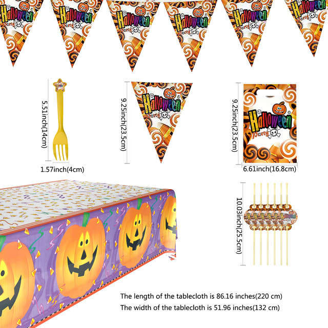 Halloween - Jednorazowe zastawy stołowe w zestawie Horror, dekoracje dynia, szkielet, czarownica - prop do zawieszenia, torba ze sznurkiem - strona główna Favor - Wianko - 2