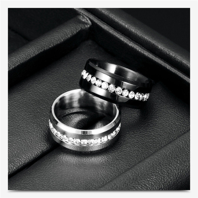 ZORCVENS Pierścień z tytanowej stali nierdzewnej, kolor czarny i srebrny, ozdobiony białym kamieniem CZ - biżuteria dla kobiet - Wianko - 6