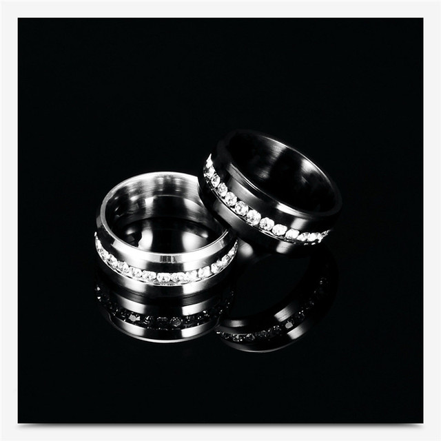 ZORCVENS Pierścień z tytanowej stali nierdzewnej, kolor czarny i srebrny, ozdobiony białym kamieniem CZ - biżuteria dla kobiet - Wianko - 7