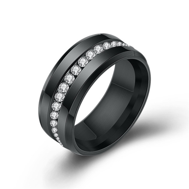ZORCVENS Pierścień z tytanowej stali nierdzewnej, kolor czarny i srebrny, ozdobiony białym kamieniem CZ - biżuteria dla kobiet - Wianko - 2