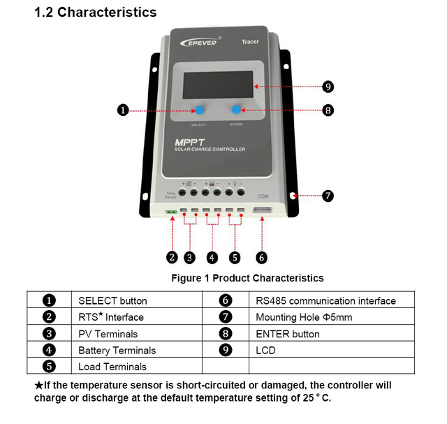 Regulator ładowania słonecznego EPEVER Tracer MPPT z wyświetlaczem LCD 10A-40A 12V-24V, automatyczne działanie - Wianko - 2