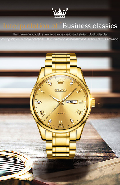 Męski zegarek luksusowej marki, złoty, klasyczny, biznesowy, wodoodporny, kwarcowy, ze stali nierdzewnej, dla mężczyzn - Reloj Hombre - Wianko - 7
