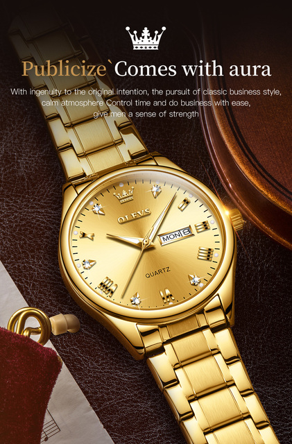 Męski zegarek luksusowej marki, złoty, klasyczny, biznesowy, wodoodporny, kwarcowy, ze stali nierdzewnej, dla mężczyzn - Reloj Hombre - Wianko - 1
