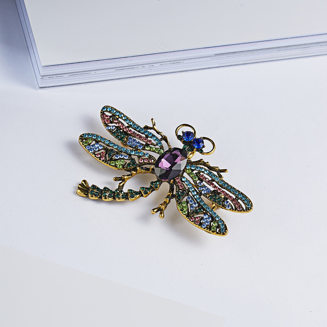 Broszka Vintage Crystal Dragonfly Rinhoo - Modna ozdoba w formie skrzydła ważki - Biżuteria z owadem - Wianko - 85