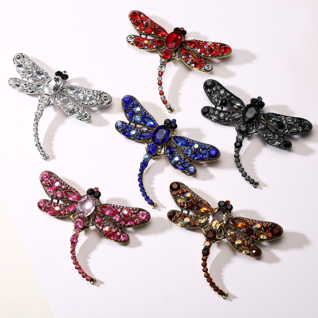 Broszka Vintage Crystal Dragonfly Rinhoo - Modna ozdoba w formie skrzydła ważki - Biżuteria z owadem - Wianko - 151