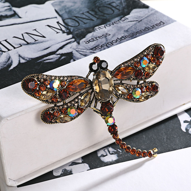 Broszka Vintage Crystal Dragonfly Rinhoo - Modna ozdoba w formie skrzydła ważki - Biżuteria z owadem - Wianko - 109