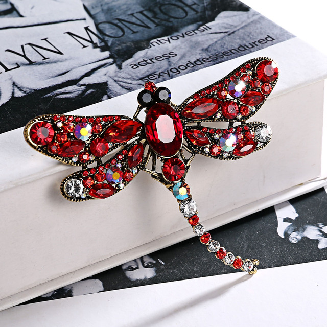 Broszka Vintage Crystal Dragonfly Rinhoo - Modna ozdoba w formie skrzydła ważki - Biżuteria z owadem - Wianko - 100