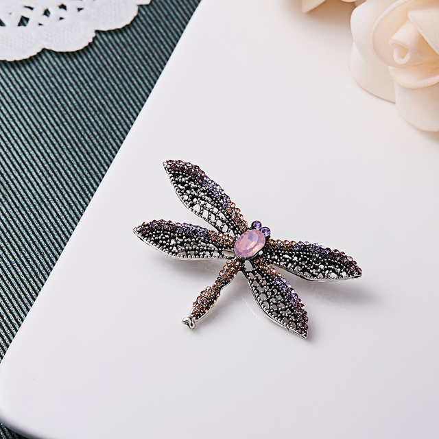 Broszka Vintage Crystal Dragonfly Rinhoo - Modna ozdoba w formie skrzydła ważki - Biżuteria z owadem - Wianko - 128
