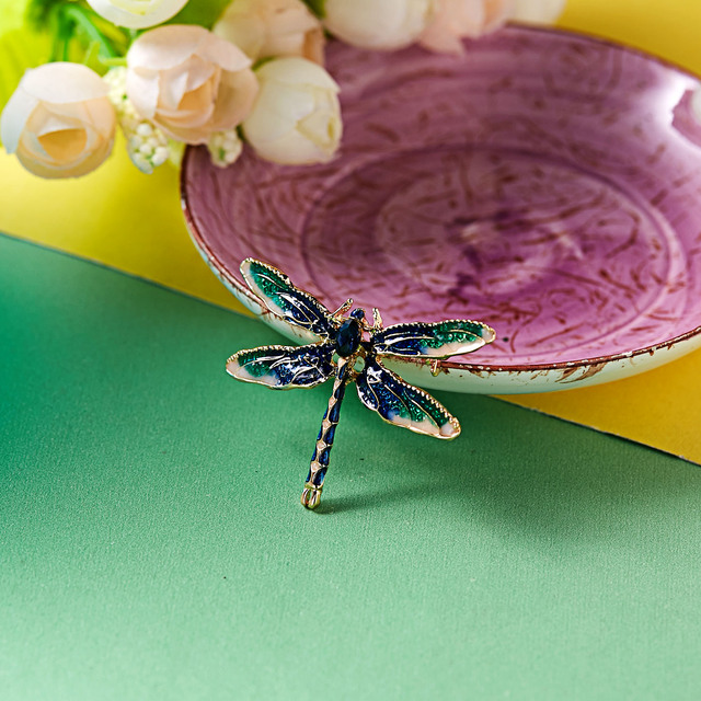 Broszka Vintage Crystal Dragonfly Rinhoo - Modna ozdoba w formie skrzydła ważki - Biżuteria z owadem - Wianko - 122