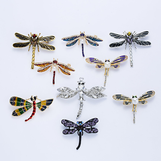 Broszka Vintage Crystal Dragonfly Rinhoo - Modna ozdoba w formie skrzydła ważki - Biżuteria z owadem - Wianko - 153