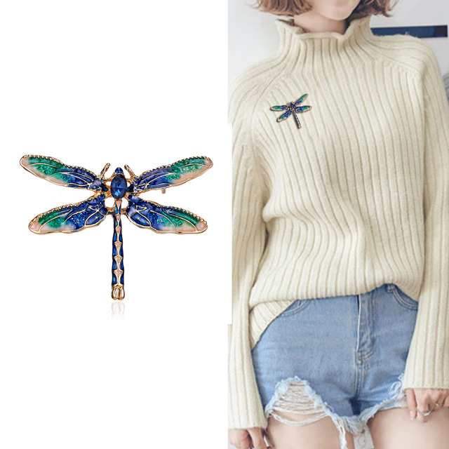 Broszka Vintage Crystal Dragonfly Rinhoo - Modna ozdoba w formie skrzydła ważki - Biżuteria z owadem - Wianko - 123