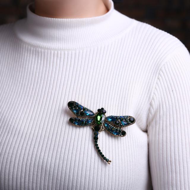 Broszka Vintage Crystal Dragonfly Rinhoo - Modna ozdoba w formie skrzydła ważki - Biżuteria z owadem - Wianko - 98