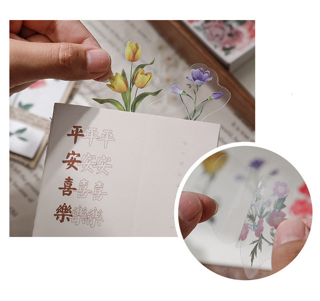 Zestaw 40 sztuk przezroczystych naklejek z motywem prostych kwiatów i liści PET do dekoracji - Wianko - 6
