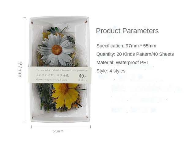 Zestaw 40 sztuk przezroczystych naklejek z motywem prostych kwiatów i liści PET do dekoracji - Wianko - 3