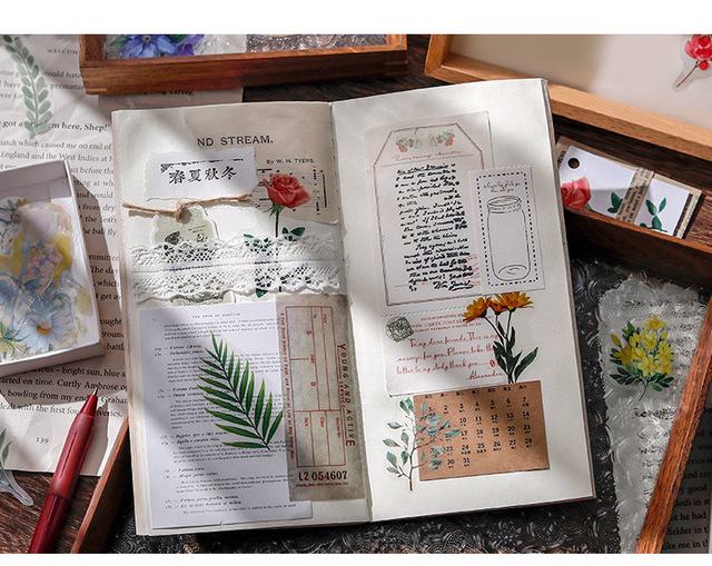 Zestaw 40 sztuk przezroczystych naklejek z motywem prostych kwiatów i liści PET do dekoracji - Wianko - 8