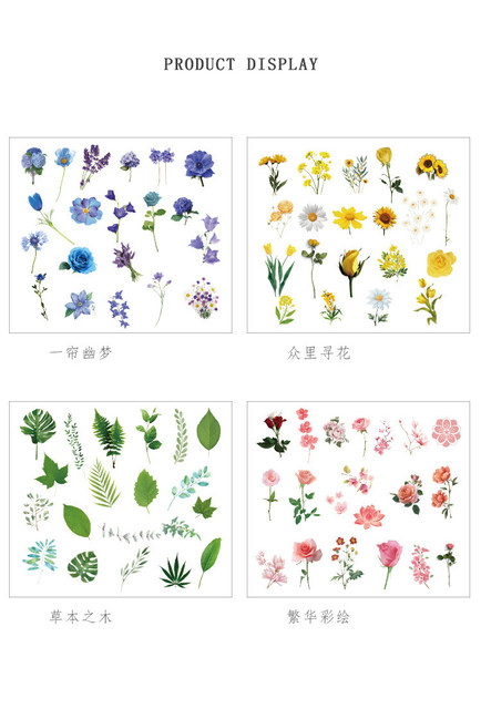 Zestaw 40 sztuk przezroczystych naklejek z motywem prostych kwiatów i liści PET do dekoracji - Wianko - 4