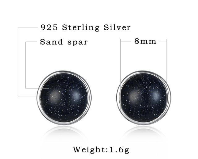Kolczyki sztyfty z czarnym Aventurinem - 925 srebro z kamieniami - Biżuteria Stud dla kobiet - Wianko - 2