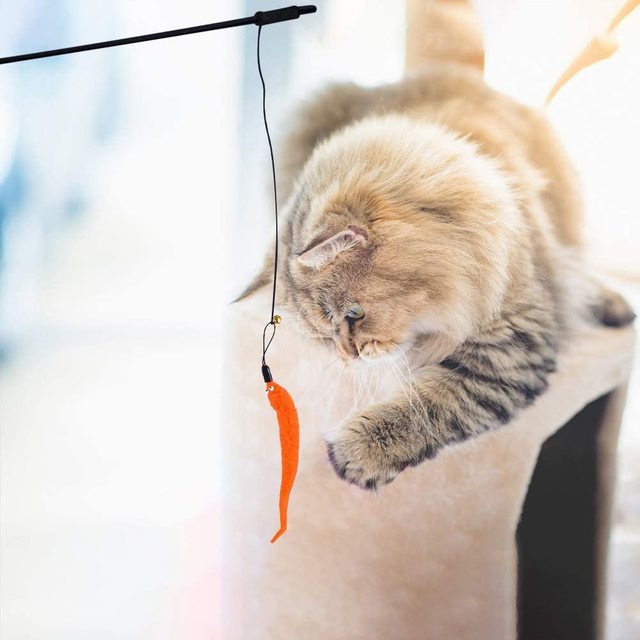 100 sztuk Cat Teaser - interaktywna różdżka z wymiennymi pluszowymi robakami dla kota - zabawka szkoleniowa i gra - Wianko - 20