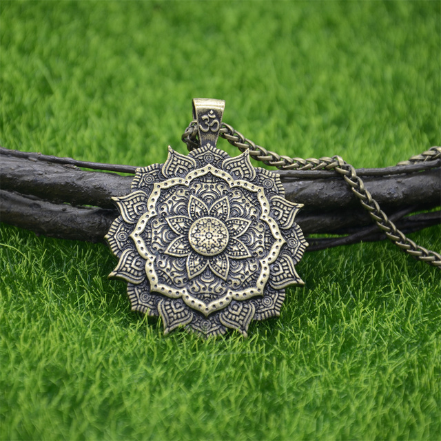Naszyjnik Om Joga z Wisiorkiem Kwiat Lotos - Wzór Religijny Mandala Medytacja Indyjska Biżuteria - Wianko - 7