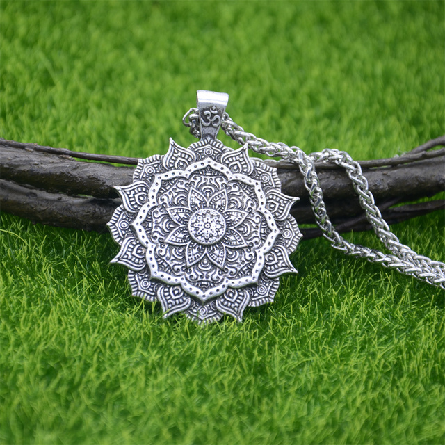 Naszyjnik Om Joga z Wisiorkiem Kwiat Lotos - Wzór Religijny Mandala Medytacja Indyjska Biżuteria - Wianko - 6