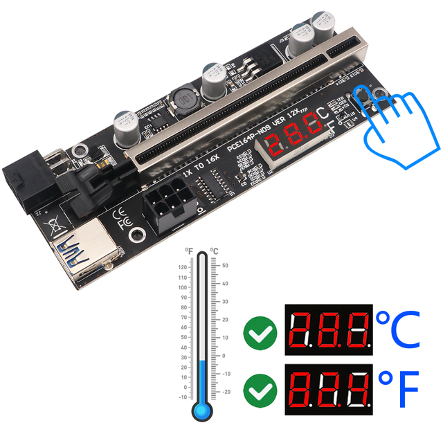 Riser PCI-E PCIE PCI E expresscard GPU USB z czujnikiem temperatury COVYIV VER12X, kabel X1 do X16 - do kart graficznych - Wianko - 1
