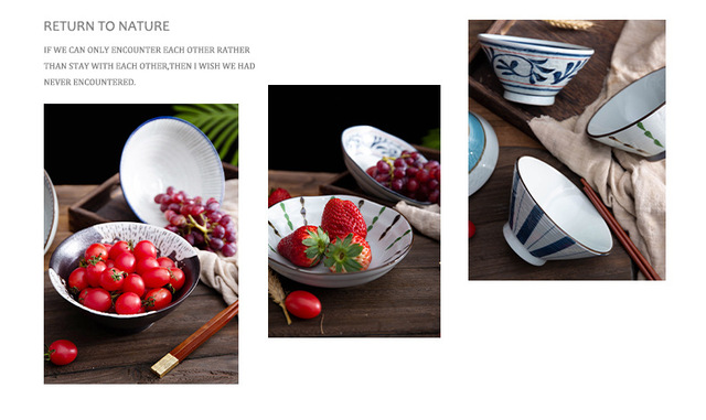 Miseczki ceramiczne w japońskim stylu - rodzinna zastawa stołowa, ręcznie malowane - idealne na zupę, owoce, makaron, sałatkę i inne potrawy - Wianko - 8