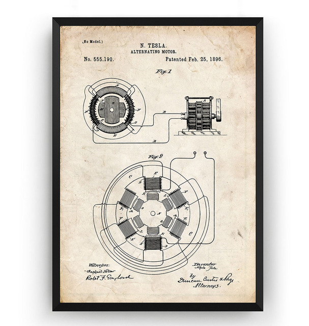 Plakat na płótnie z projektem inżynierskim Vintage Tesla silnika naprzemiennego z 1896 r - Wianko - 6