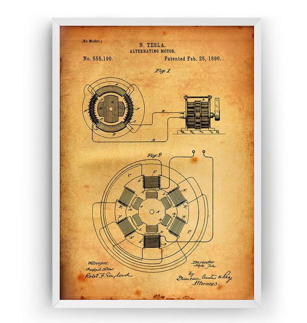 Plakat na płótnie z projektem inżynierskim Vintage Tesla silnika naprzemiennego z 1896 r - Wianko - 8