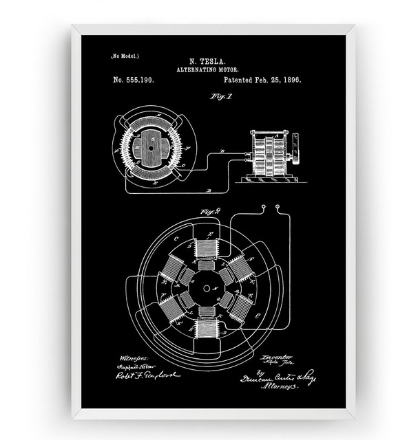 Plakat na płótnie z projektem inżynierskim Vintage Tesla silnika naprzemiennego z 1896 r - Wianko - 4