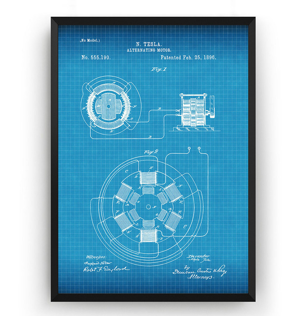 Plakat na płótnie z projektem inżynierskim Vintage Tesla silnika naprzemiennego z 1896 r - Wianko - 7