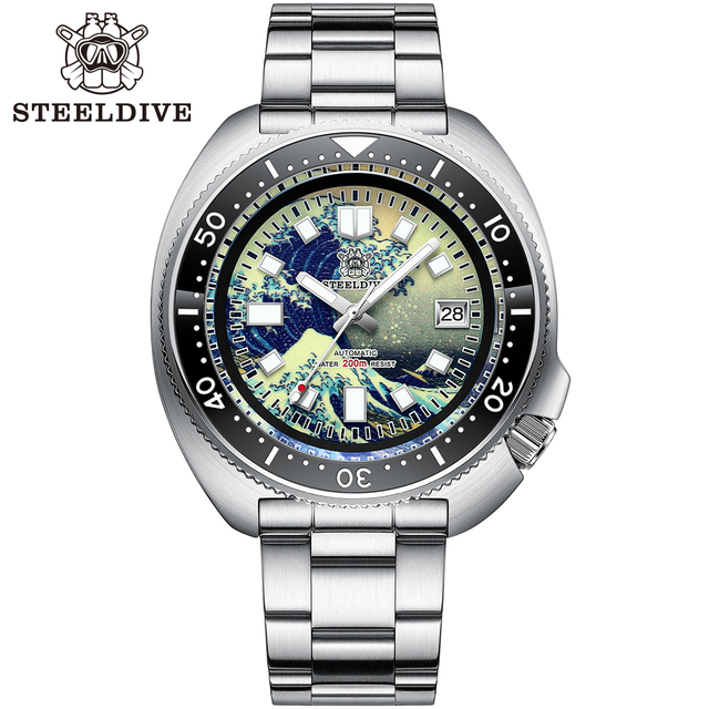 STEELDIVE SD1970 Turtle - automatyczny zegarek nurkowy, bransoletka zamienna 20MM, pełna szczotkowana obudowa, składane zapięcie z bezpieczeństwem - Wianko - 8