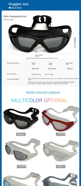 Profesjonalne, wodoodporne okulary pływackie z dużymi, miękkimi oprawkami i silikonowymi okularami, przeciwmgielne, UV, dla mężczyzn i kobiet, do nurkowania - Wianko - 4